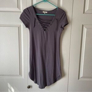 Tie neck T shirt dress